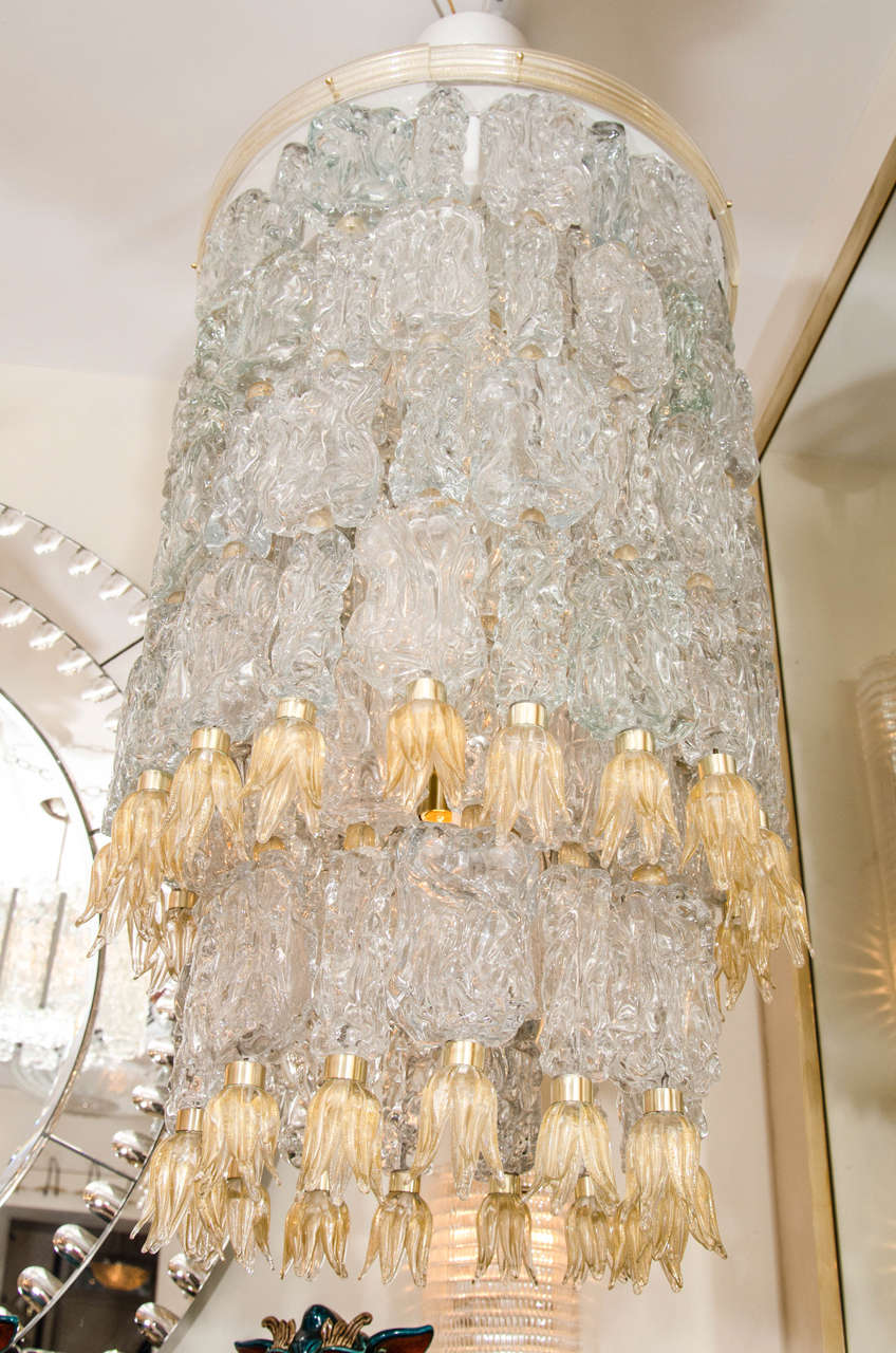 Tiered Chandelier Composed of Textured Glass Elements 1