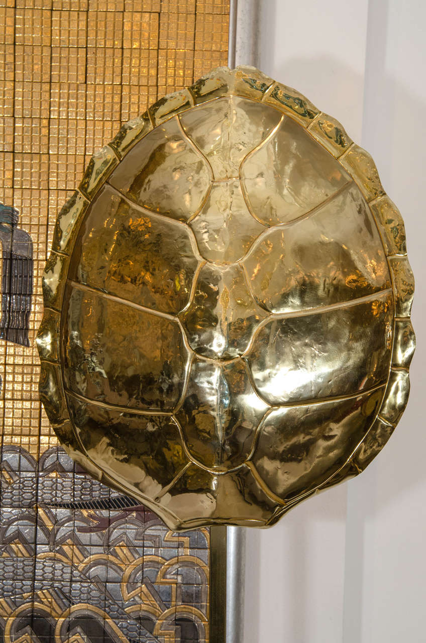 Mid-Century Modern Brass Tortoiseshell Form Floor Lamp
