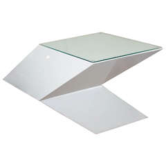 Angular Cantilevered White Lacquered Wood Console 1