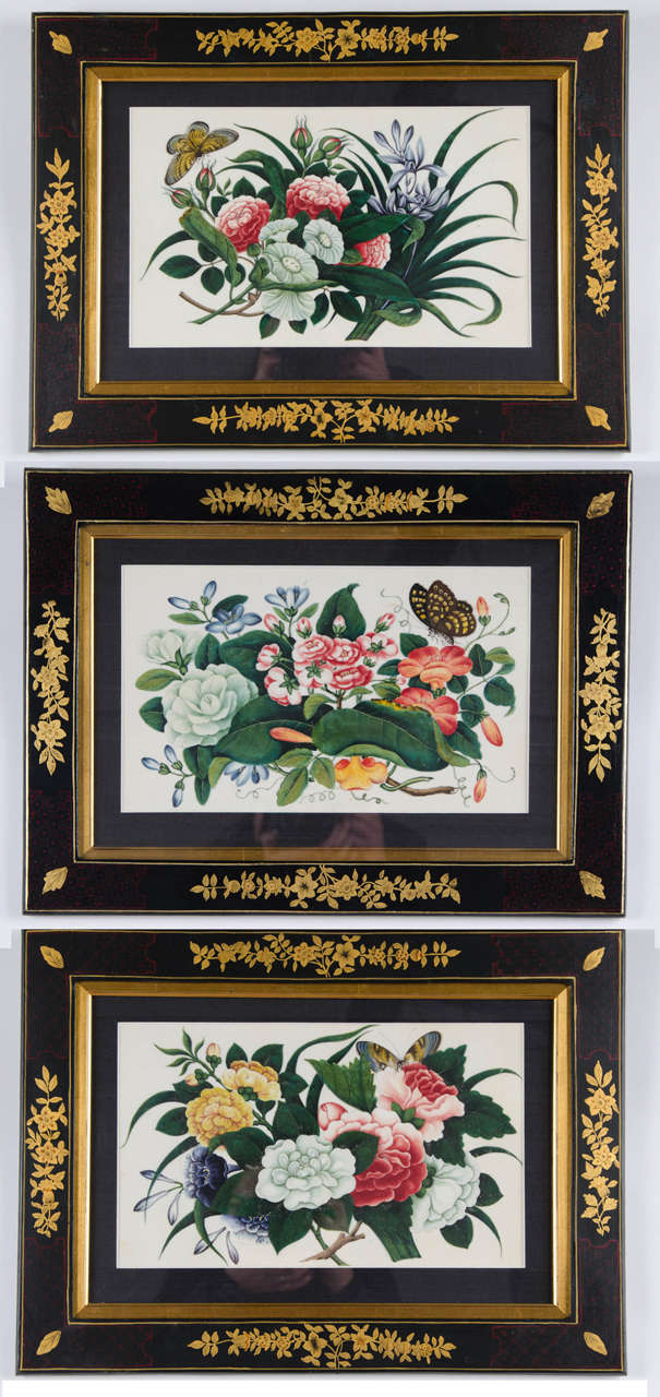 A set of 12 watercolors on rice/pith paper painted with flowers, butterflies and one picture with a wasp, Chinese Qing Dynasty, 19th century
Provenance: In the collection of Gianni Versace.