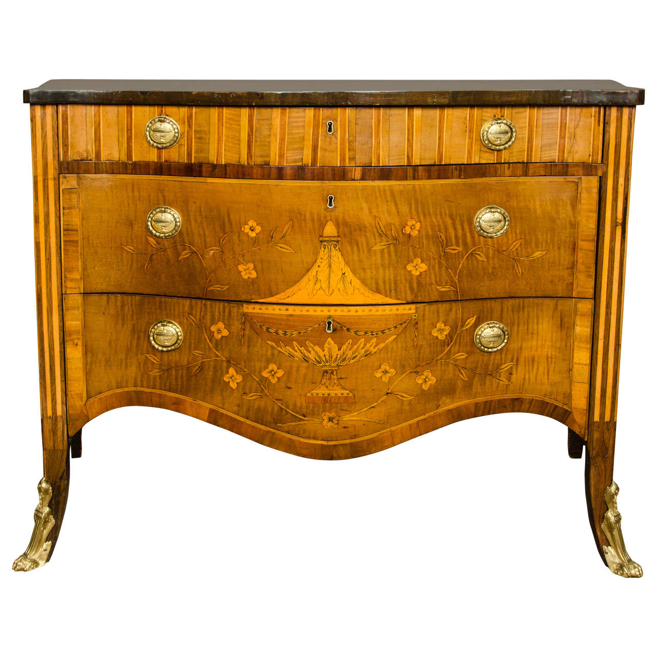 George III Marquetry Serpentine Commode, circa 1775 For Sale