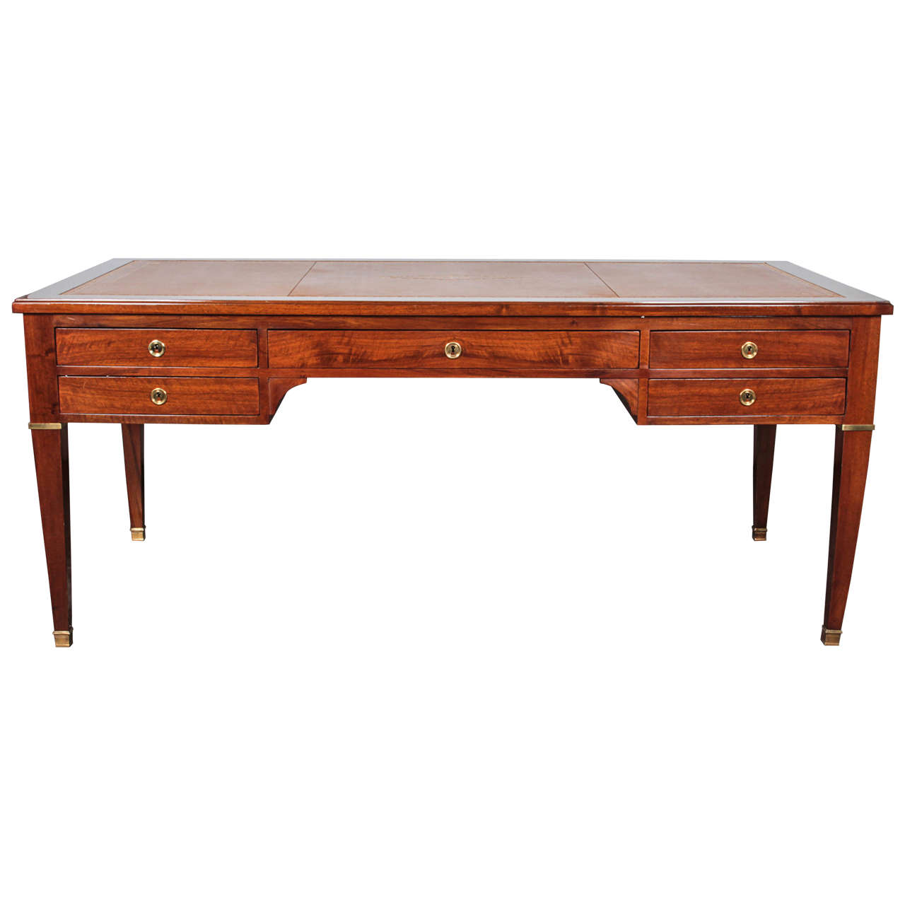 French 19th Century Directoire Style, Five-Drawer Mahogany Desk