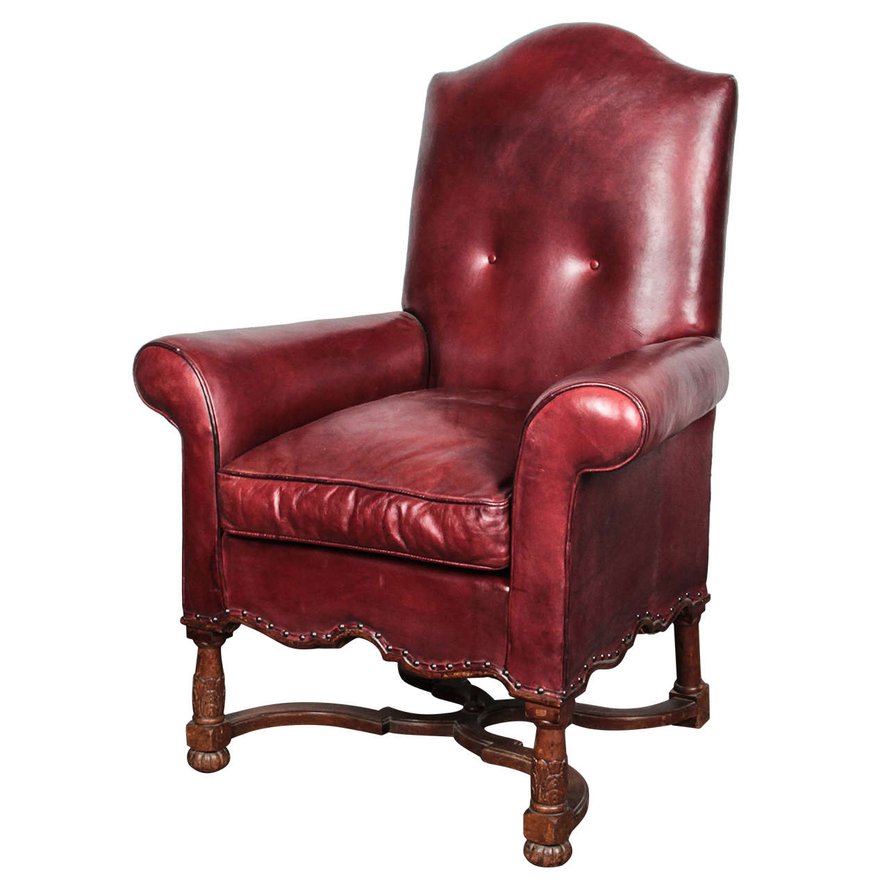 19th Century French Regence Style Leather Armchair For Sale