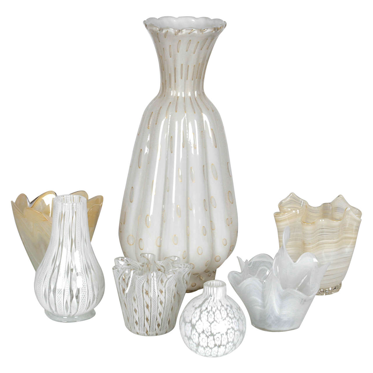 White Murano Glass Vase Grouping