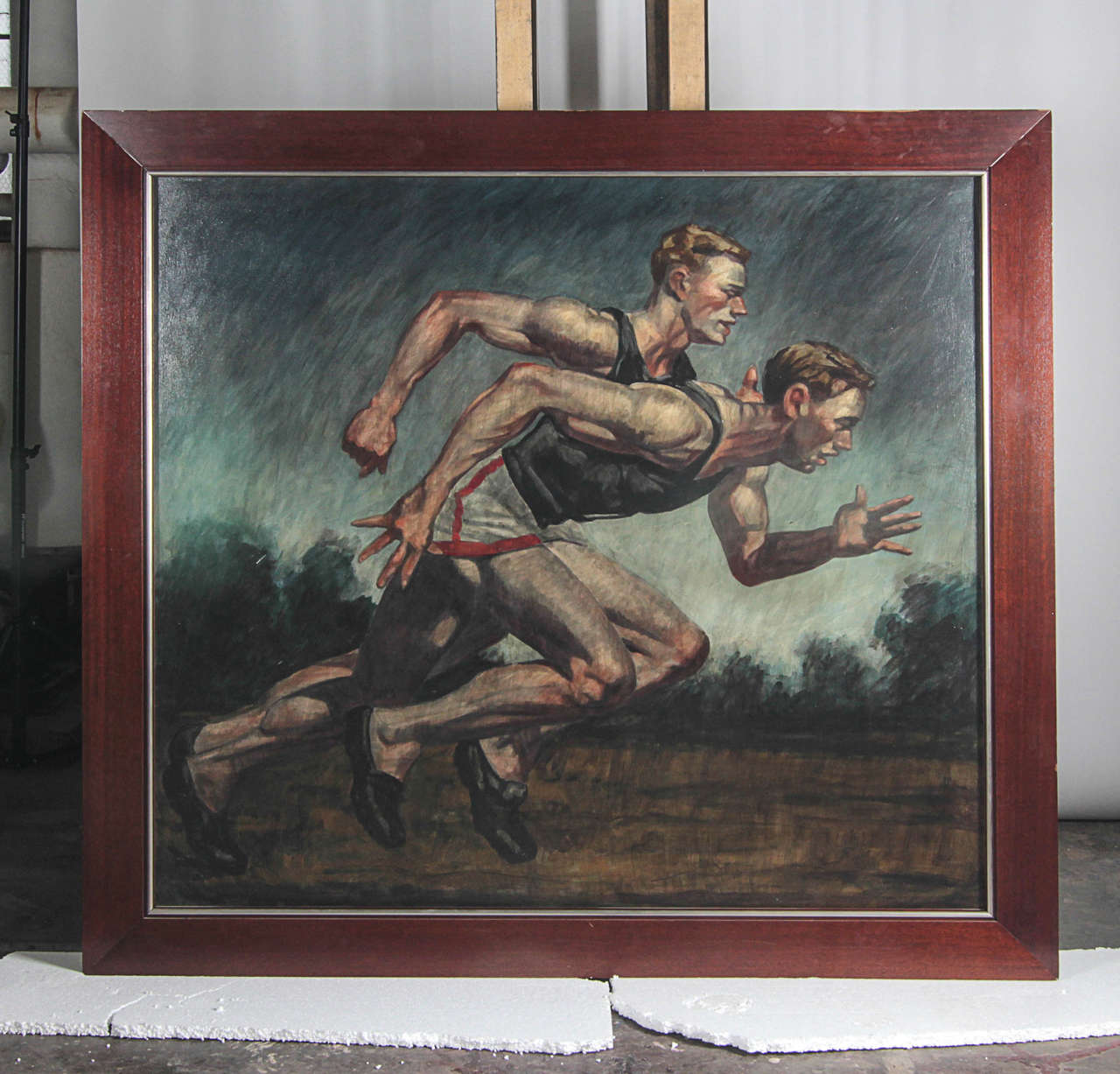 Oil on canvas painting of two athletes running. Signed upper right: B Sargent. Canvas size: 60
