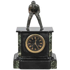 Bronze Cricket Player on a Marble Base with Brass Clock 6