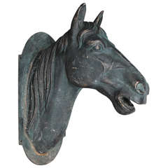 Mountable Patina Metal Horse Head Sculpture