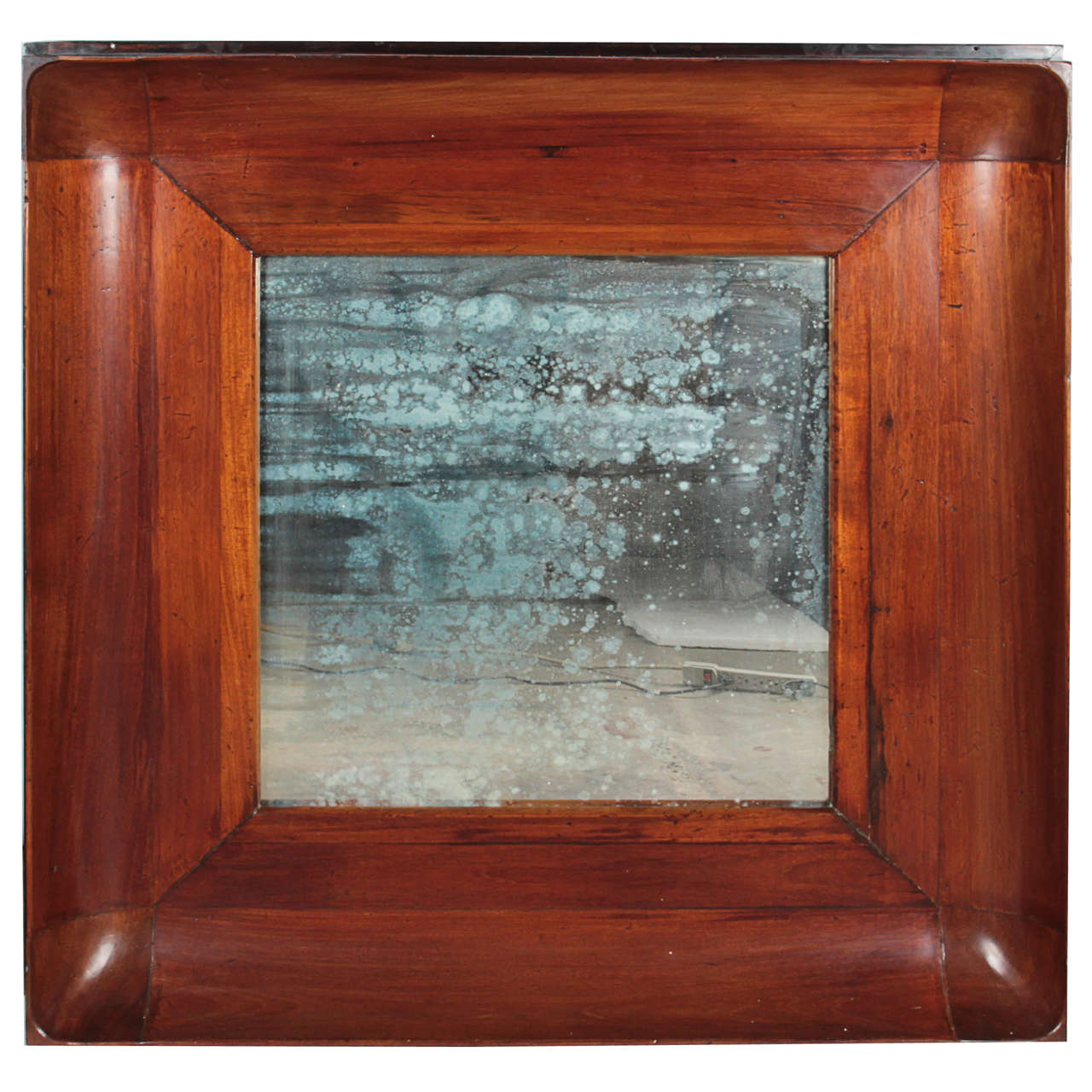 Wooden Concave Framed Patina Mirror For Sale