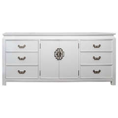 1970s White Lacquer Dresser with Nickel-Plated Chinoiserie Hardware