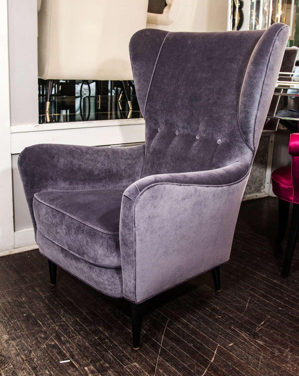 Paolo Buffa chair re-upholstered in smokey grey velvet