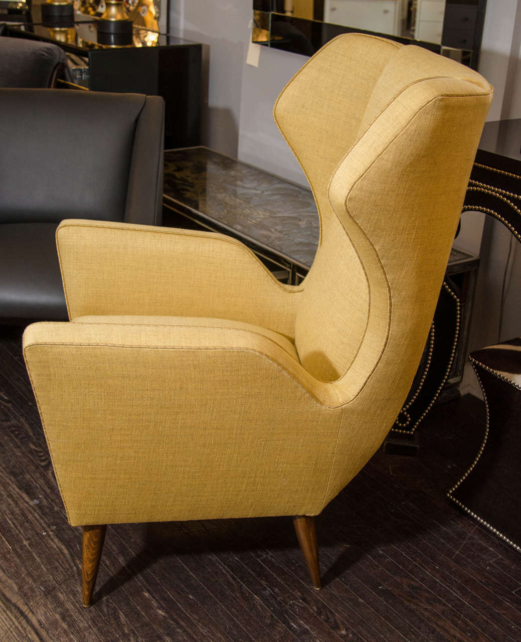 mustard yellow chair and ottoman