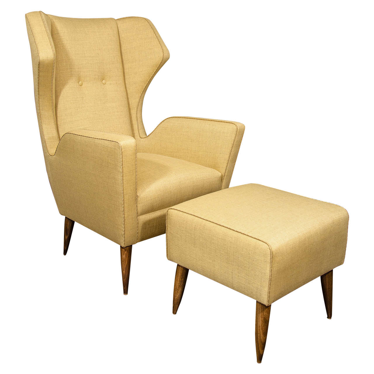 Custom Gio Ponti Style Chair and Ottoman in Mustard Color