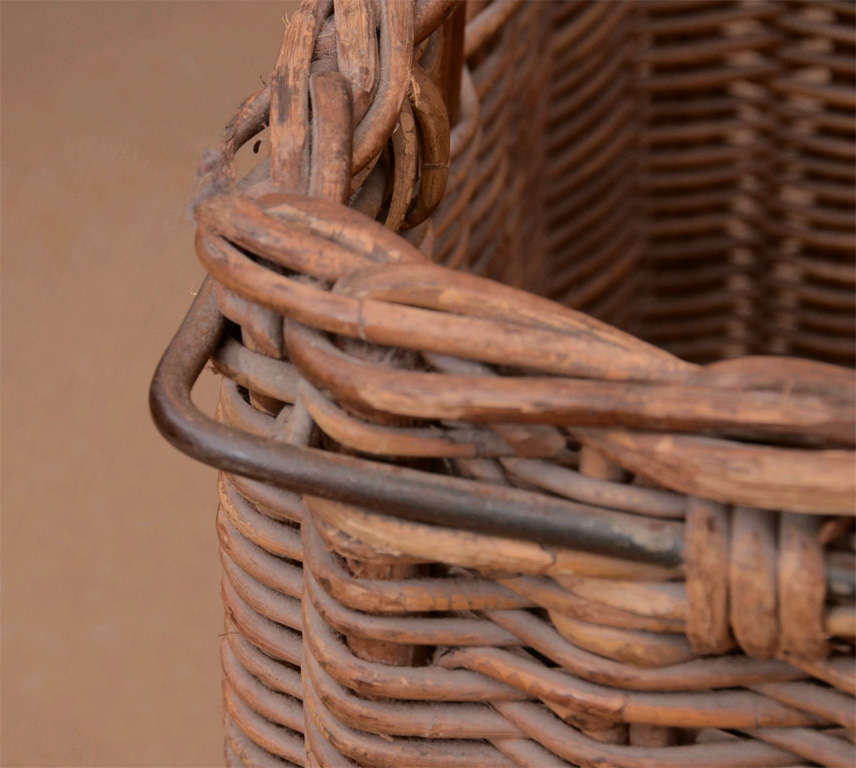 Folk Art French Iron-Bound Turn-of-the-Century Wicker Basket
