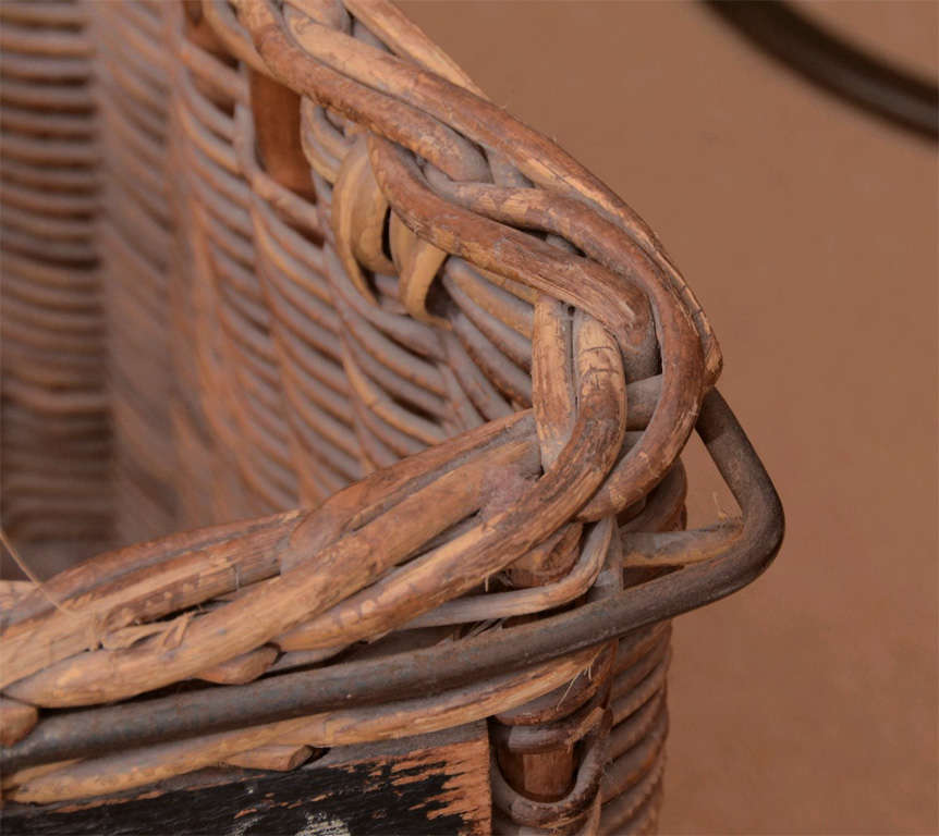 20th Century French Iron-Bound Turn-of-the-Century Wicker Basket