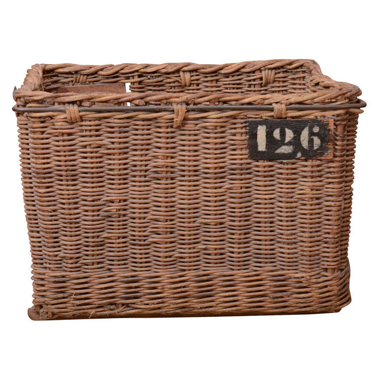 French Iron-Bound Turn-of-the-Century Wicker Basket