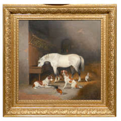 English Painting of Horse and Dogs