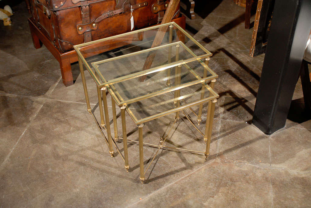French Nest of Three Brass Tables