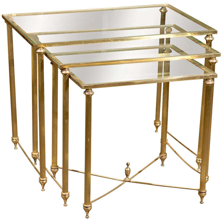 Nest of Three Brass Tables