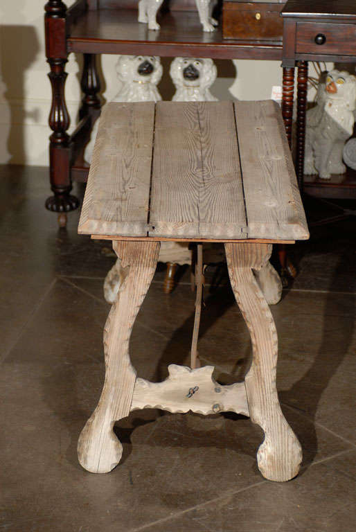 Spanish Baroque Style Bleached Wood Coffee Table with Lyre Legs and Carved Décor 2