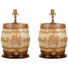Antique Pair of English Stoneware Barrel Lamps
