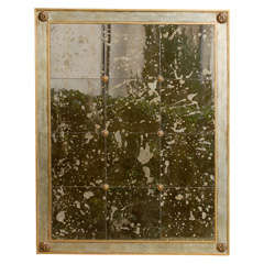 20thc Large Distressed Mirror With Rosette Detail