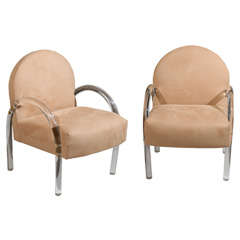 Pair of Vintage Lucite Rolled Arm Lounge Chairs