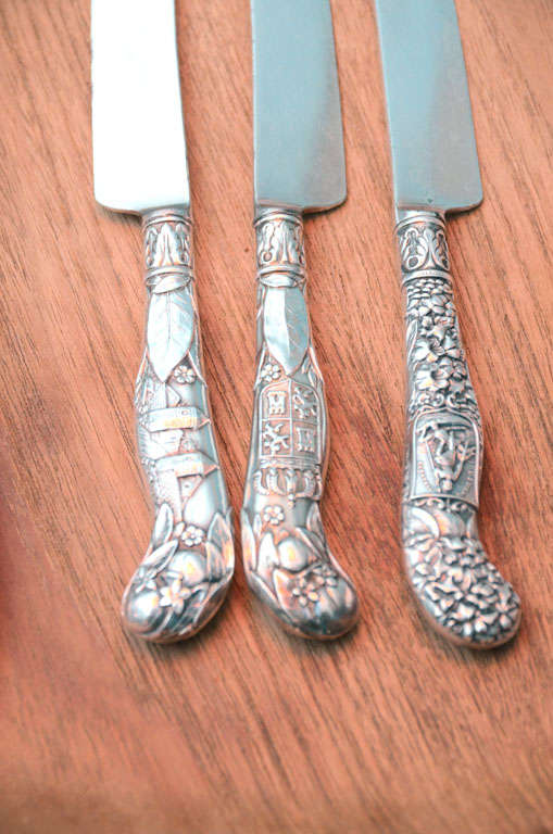 American Set Of 12 Sterling-handled  Fruit Knives With Florida Motifs For Sale