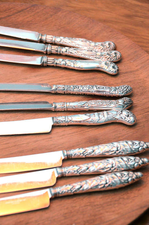 Set Of 12 Sterling-handled  Fruit Knives With Florida Motifs For Sale 3