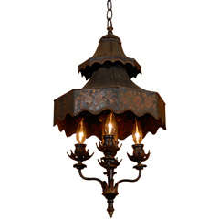 Pagoda Chandelier in Tole with Painted Decoration