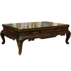 Chinese Style Coffee Table in Black Lacquer with Gilt Decoration