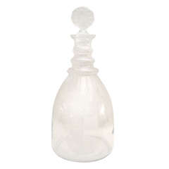 A Very Large Hand Blown Glass Decanter With Etch Family Crest