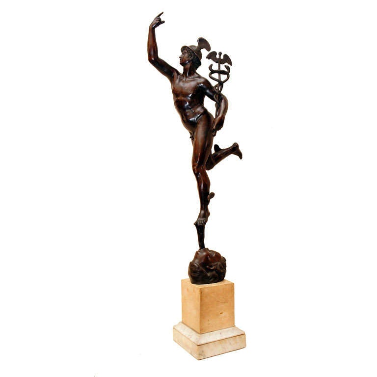 A Grand Tour Bronze Statue of Mercury standing on "The Wind" For Sale