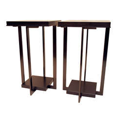 Pair of Troscan Design Occasional Bronze and Ebony Wood Tables