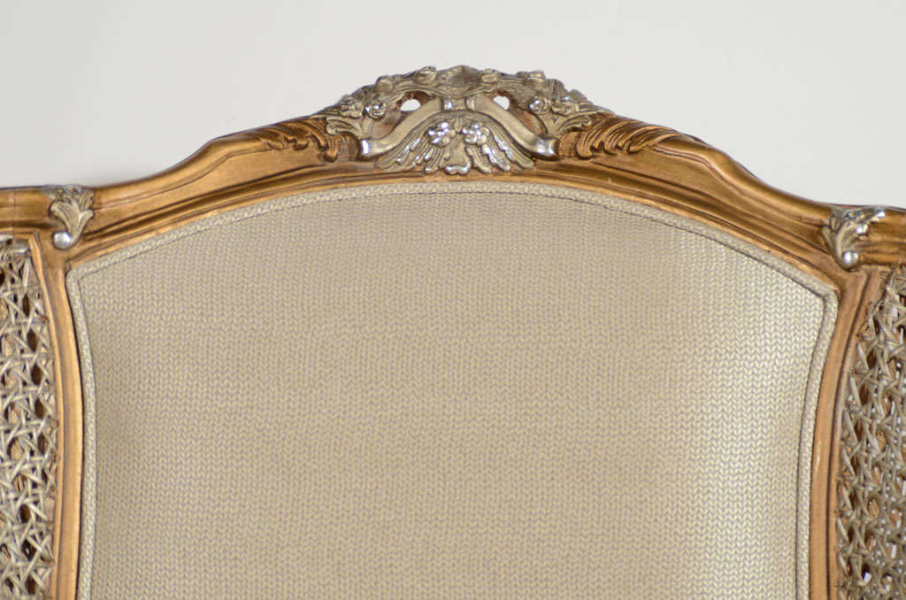Hollywood Regency Louis XV Style Gilt Bergere Chair  In Excellent Condition In Fort Lauderdale, FL