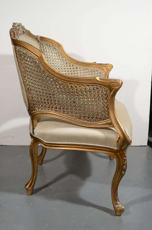 French Hollywood Regency Louis XV Style Gilt Bergere Chair 