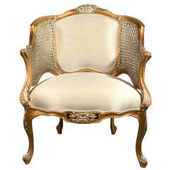 Hollywood Regency Louis XV Style Gilt Bergere Chair 
