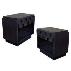 Pair of Modernist Cerused Oak End Tables with Cubist Design