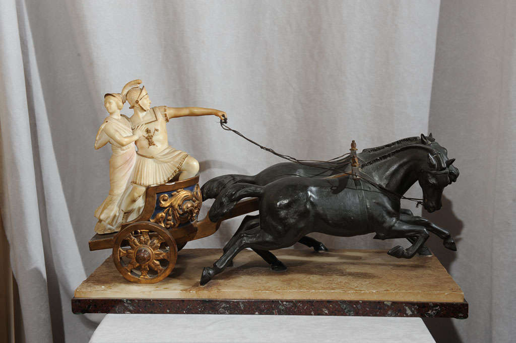 Sculpture - Chariot romain en albâtre