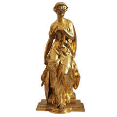 Neoclassical Gilt Bronze Woman with Flowing Robe