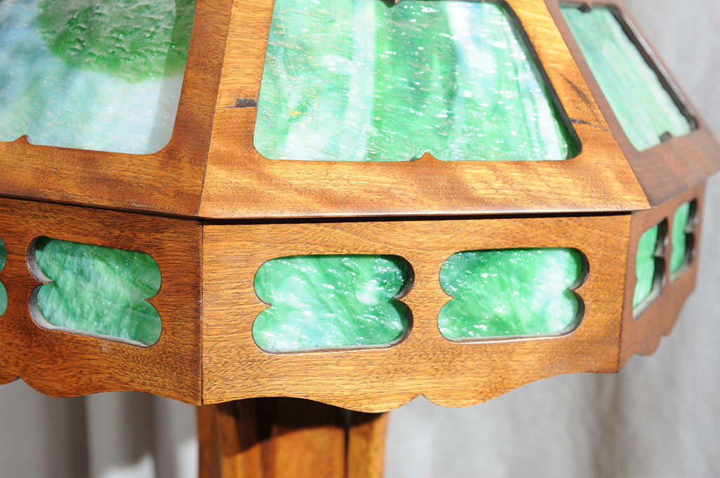 Glass Arts and Crafts Wood Table Lamp