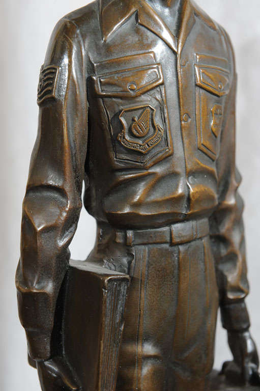 Machine Age, Mid-Century Modern Bronze of Military Worker/Hawaii Interest In Excellent Condition In Petaluma, CA