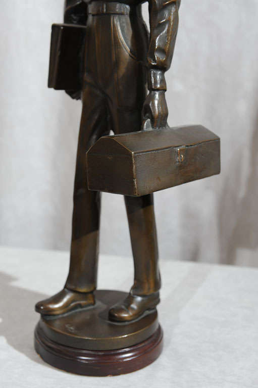 Machine Age, Mid-Century Modern Bronze of Military Worker/Hawaii Interest 1