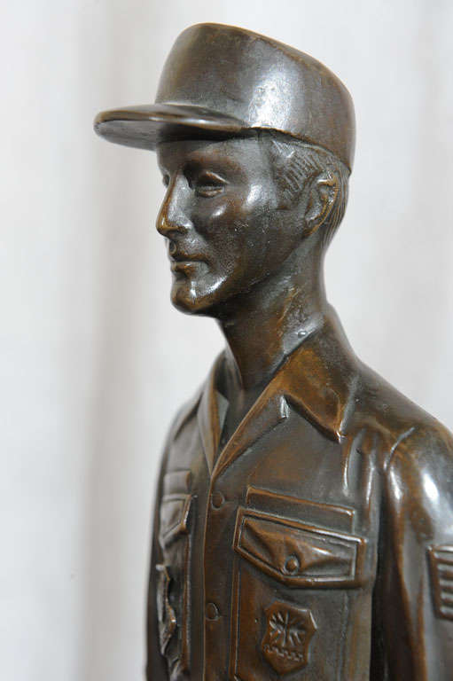 Machine Age, Mid-Century Modern Bronze of Military Worker/Hawaii Interest 3