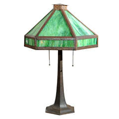 Antique Hammered Copper and Bronze Arts and Crafts Table Lamp