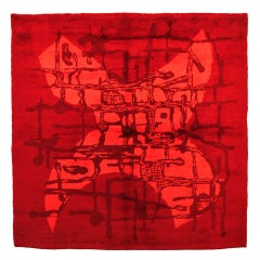 Mid-Century Modern French Red Wool Rug in the style of Mathieu Mategot
