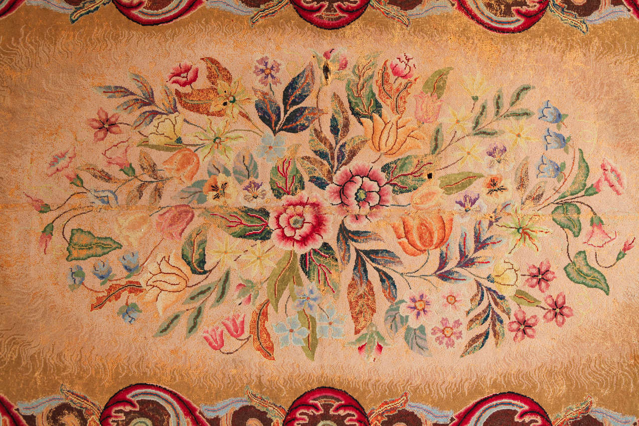 19th Century Early American Hooked Floral Rug, 1880's For Sale