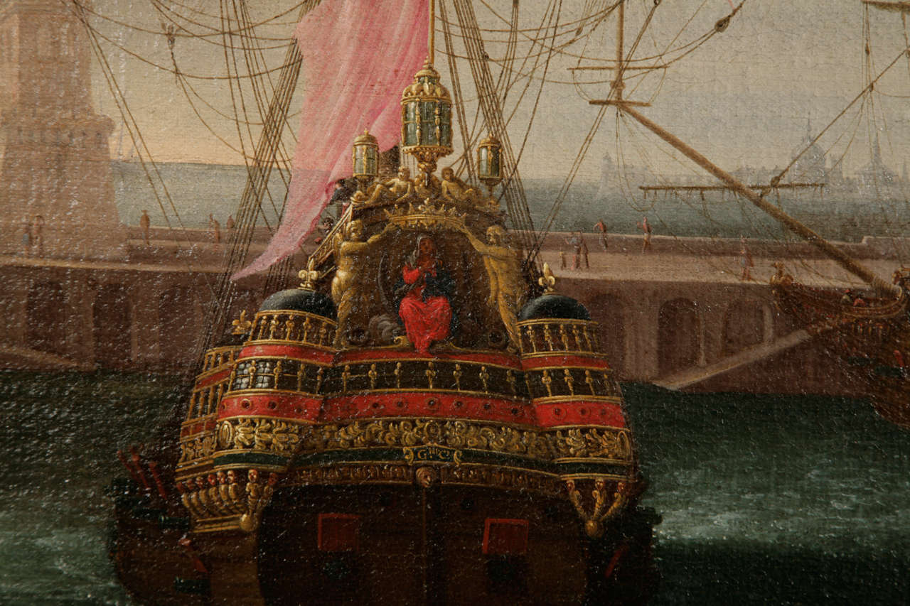 18th Century and Earlier A Capriccio View of the Port of Genoa with a Galley and two Galleons