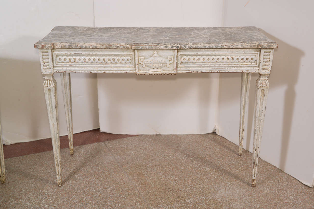 Pair French Painted Console Tables 1