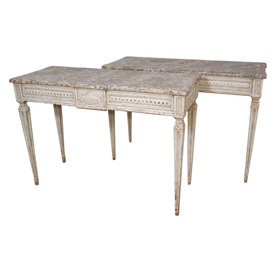 Pair French Painted Console Tables