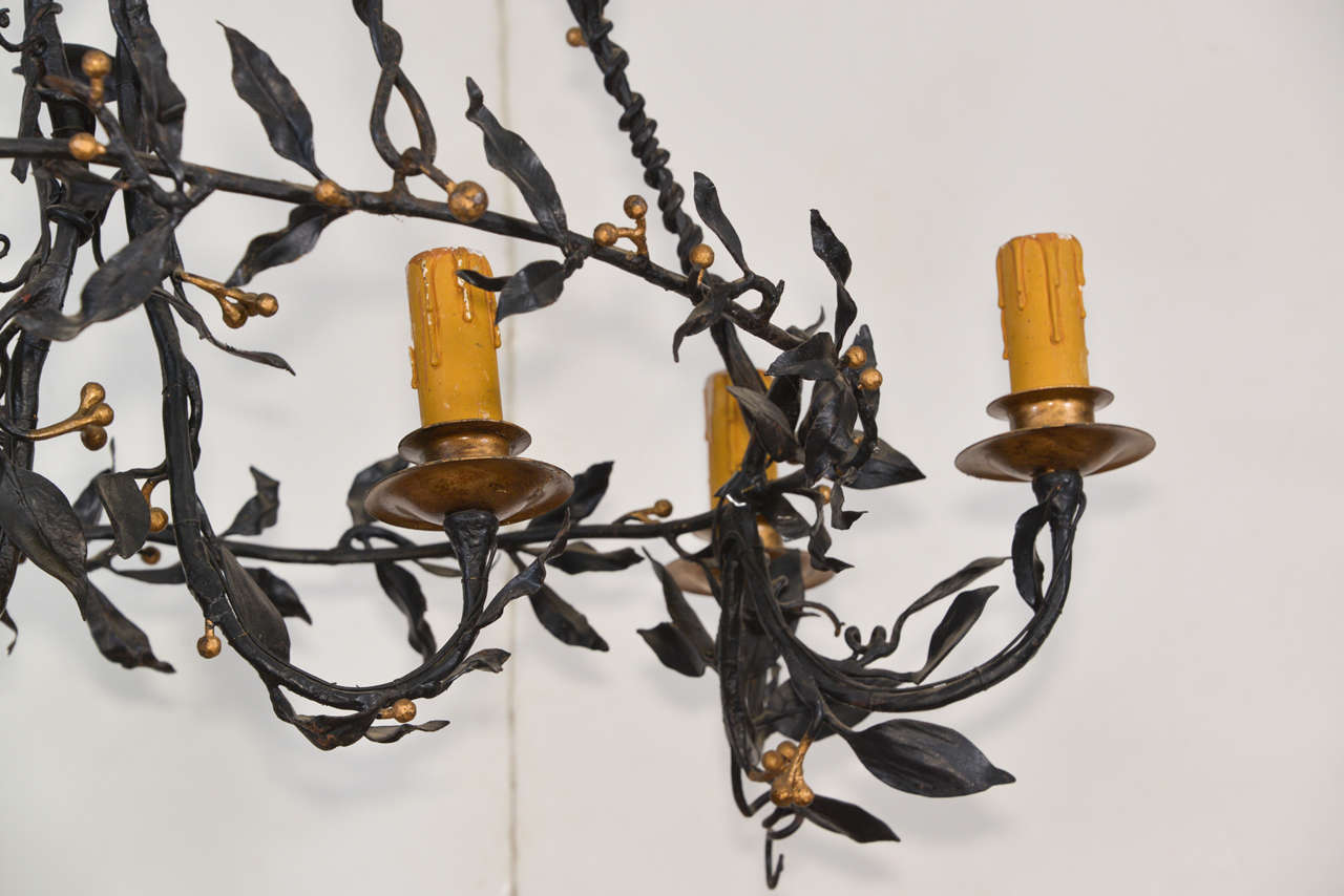 Italian Painted Iron  Leaf And Vine Chandelier For Sale